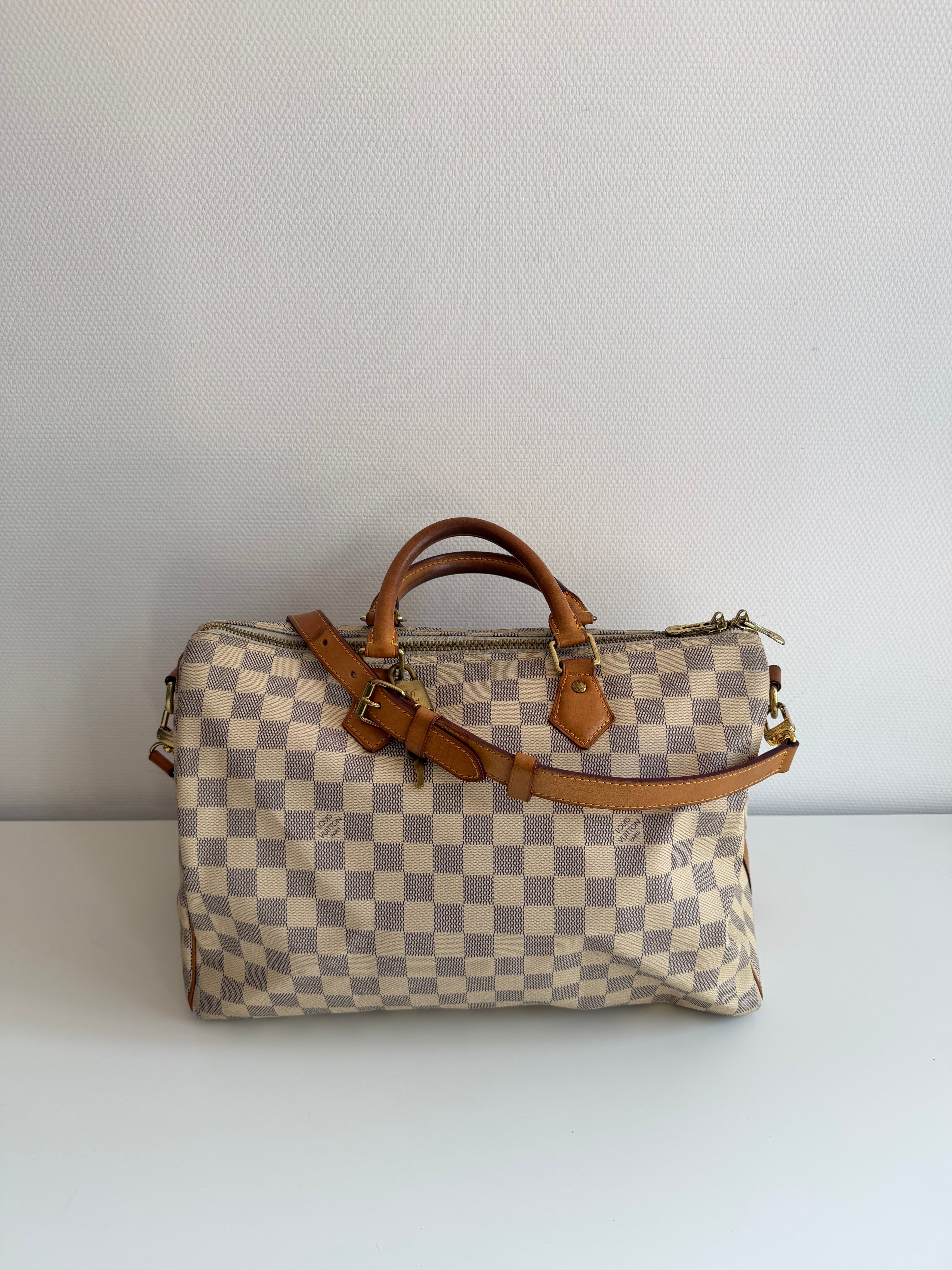Speedy 35 à bandoulière en toile Damier blanc