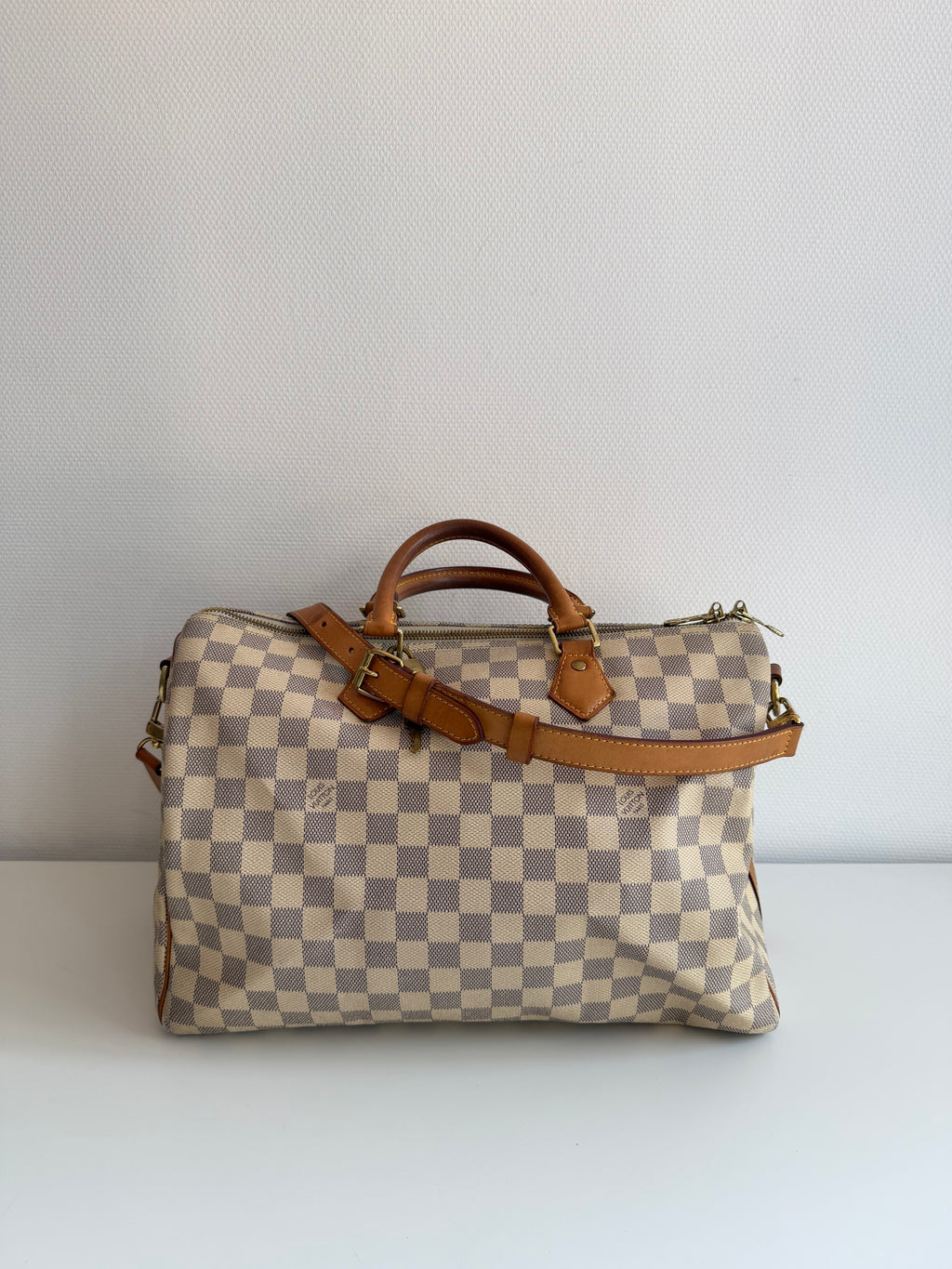 Speedy 35 à bandoulière en toile Damier blanc