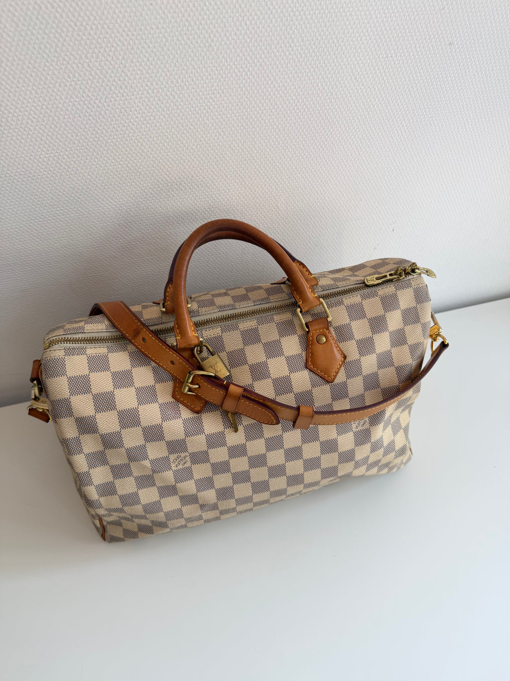 Speedy 35 à bandoulière en toile Damier blanc