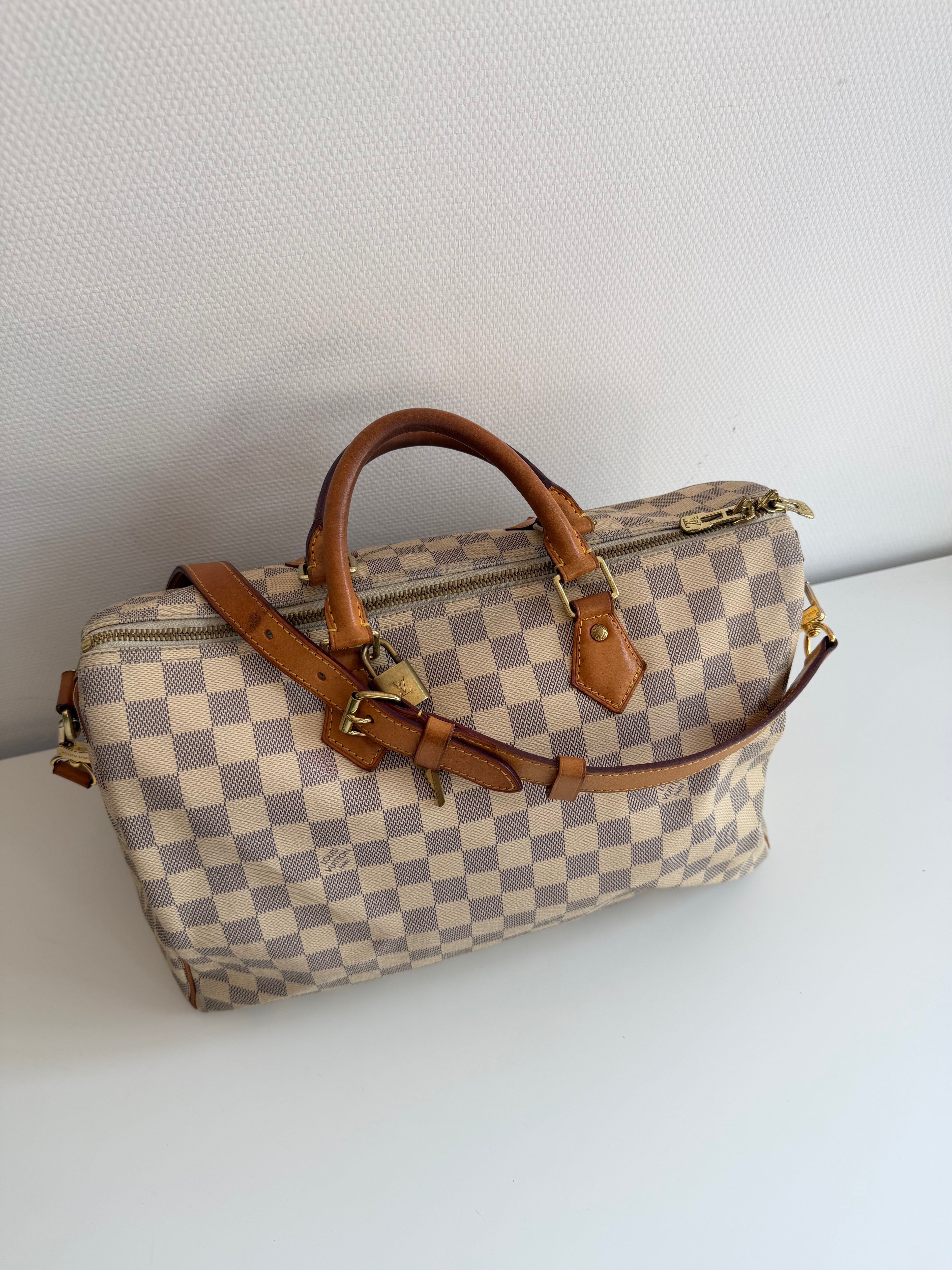 Speedy 35 à bandoulière en toile Damier blanc