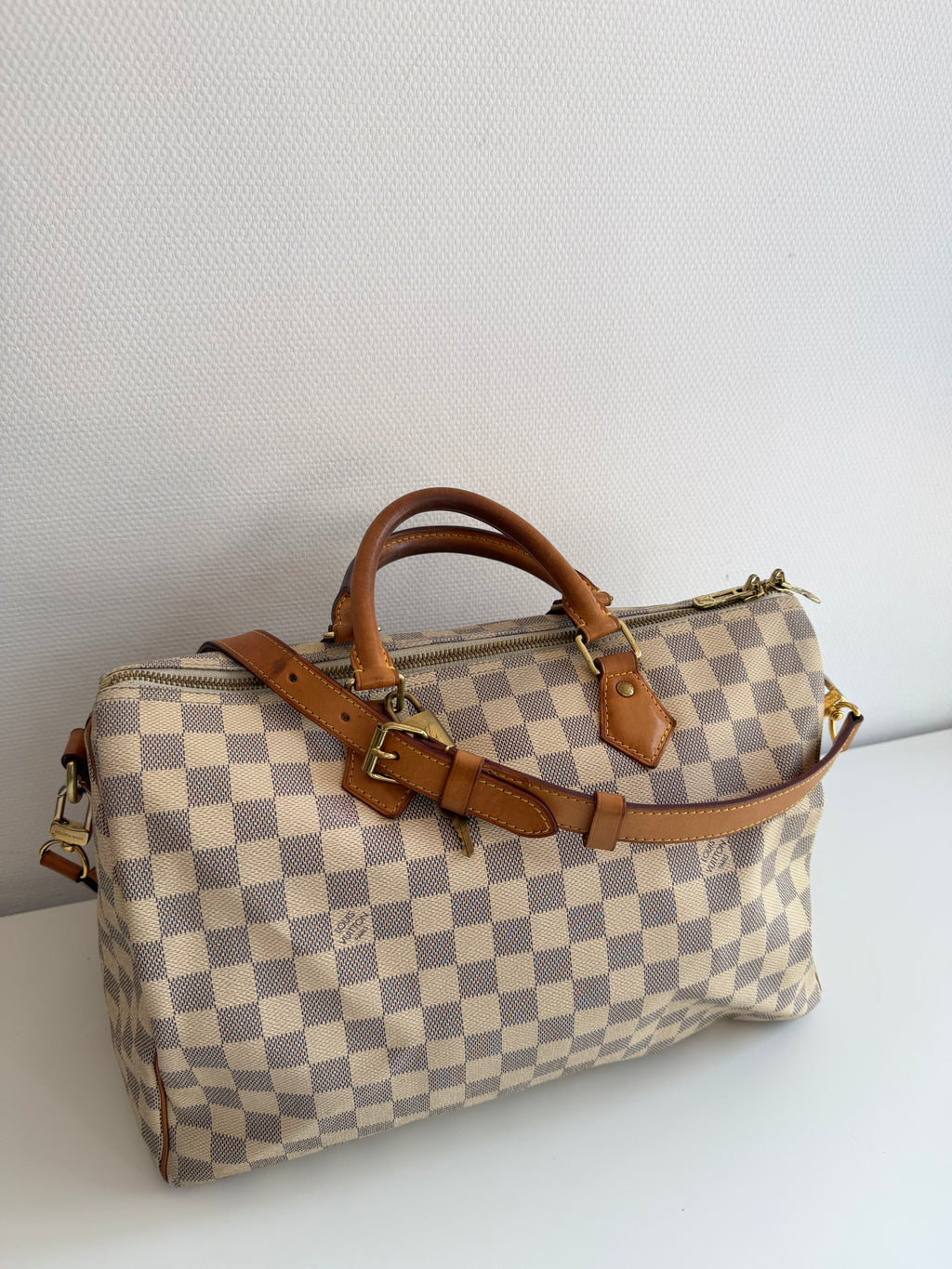 Speedy 35 à bandoulière en toile Damier blanc