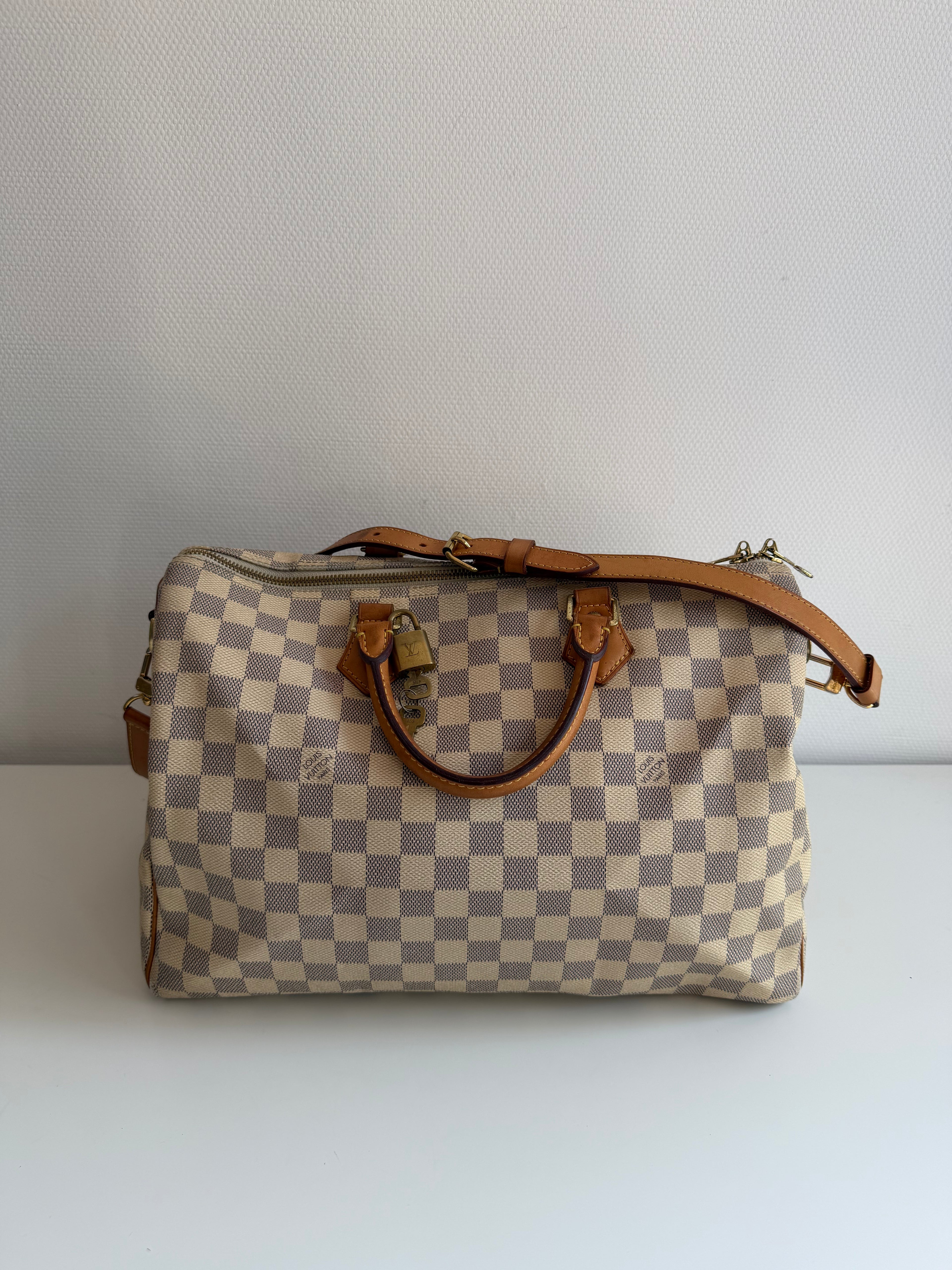 Speedy 35 à bandoulière en toile Damier blanc