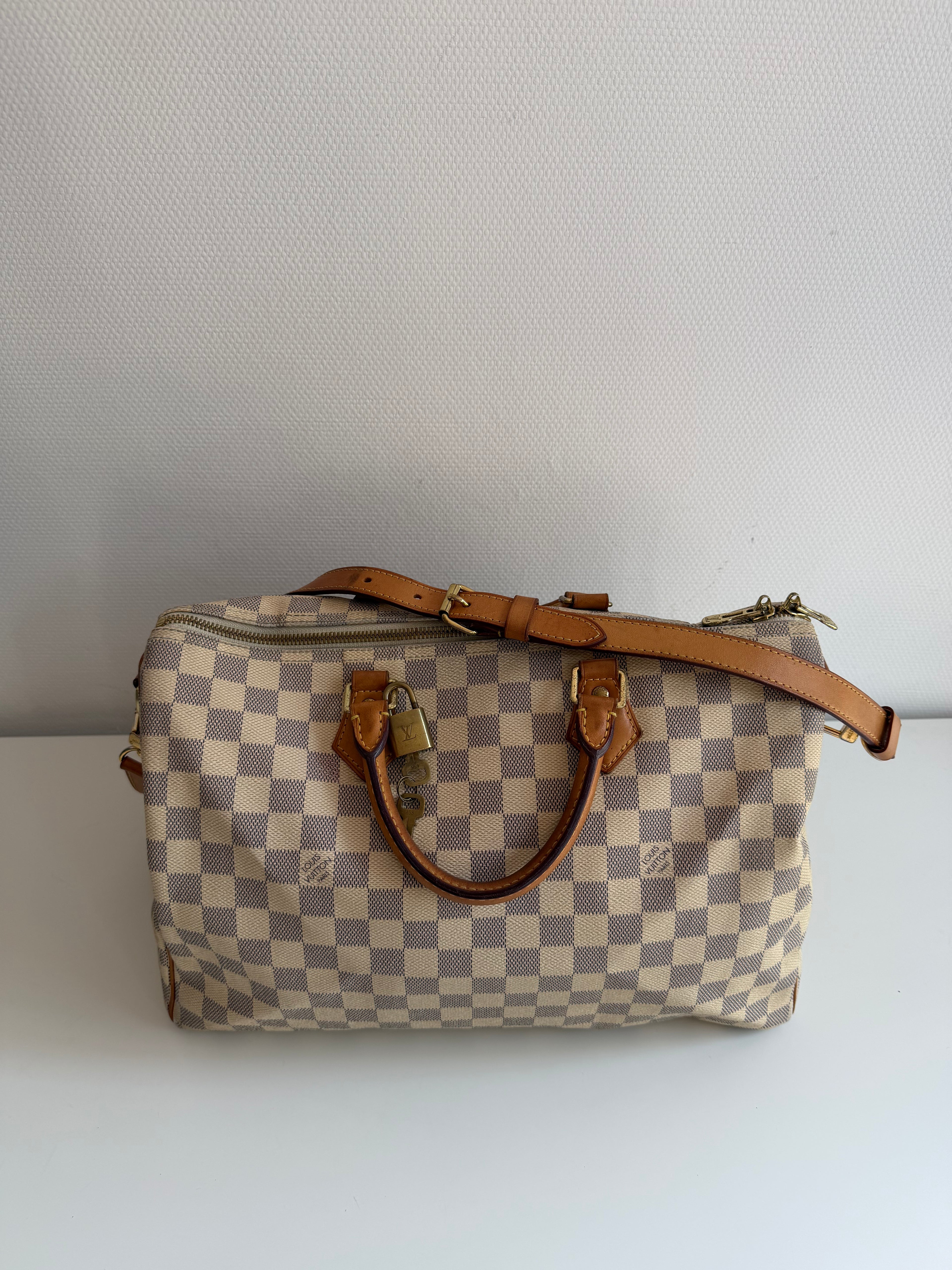 Speedy 35 à bandoulière en toile Damier blanc