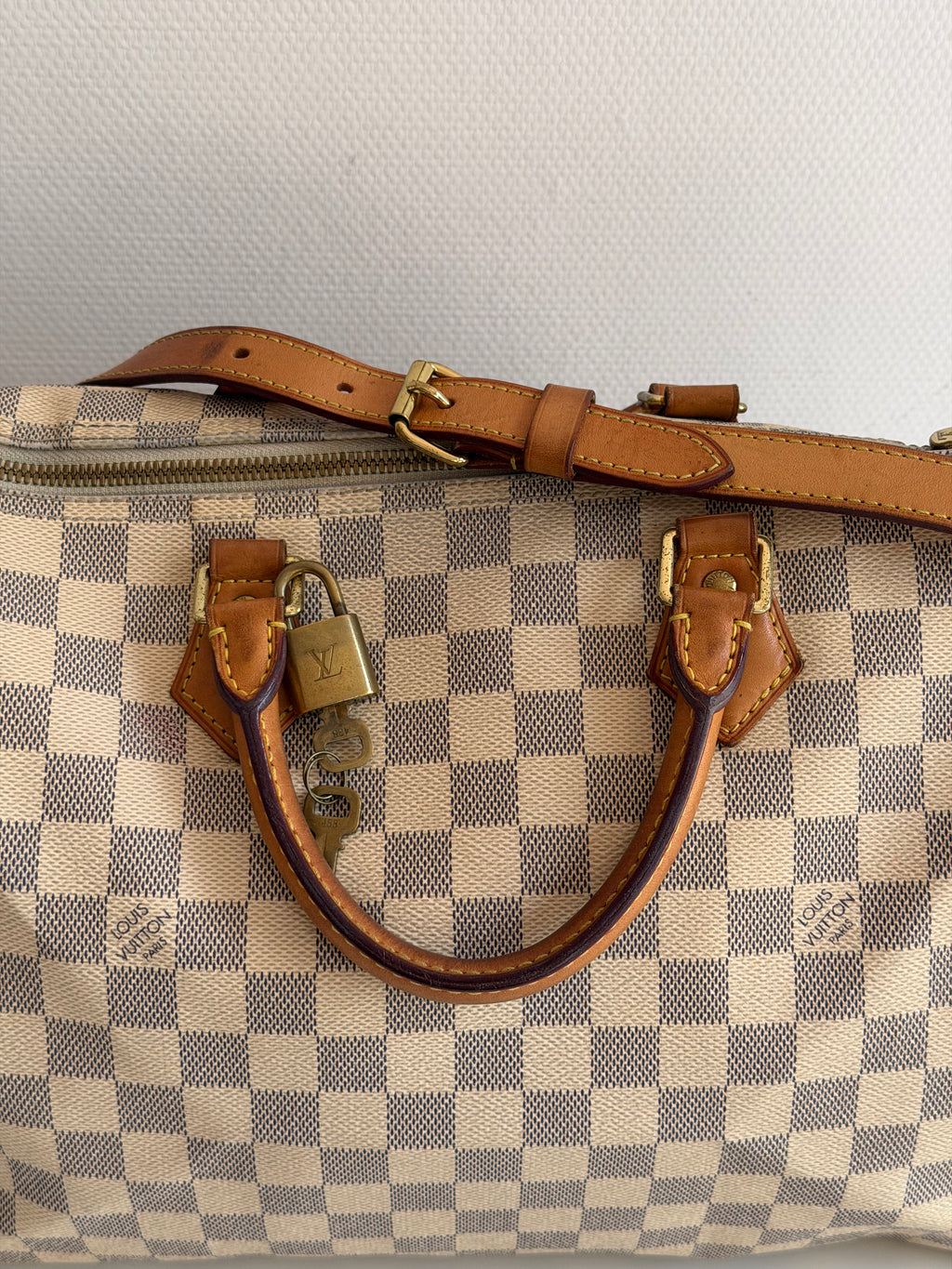 Speedy 35 à bandoulière en toile Damier blanc