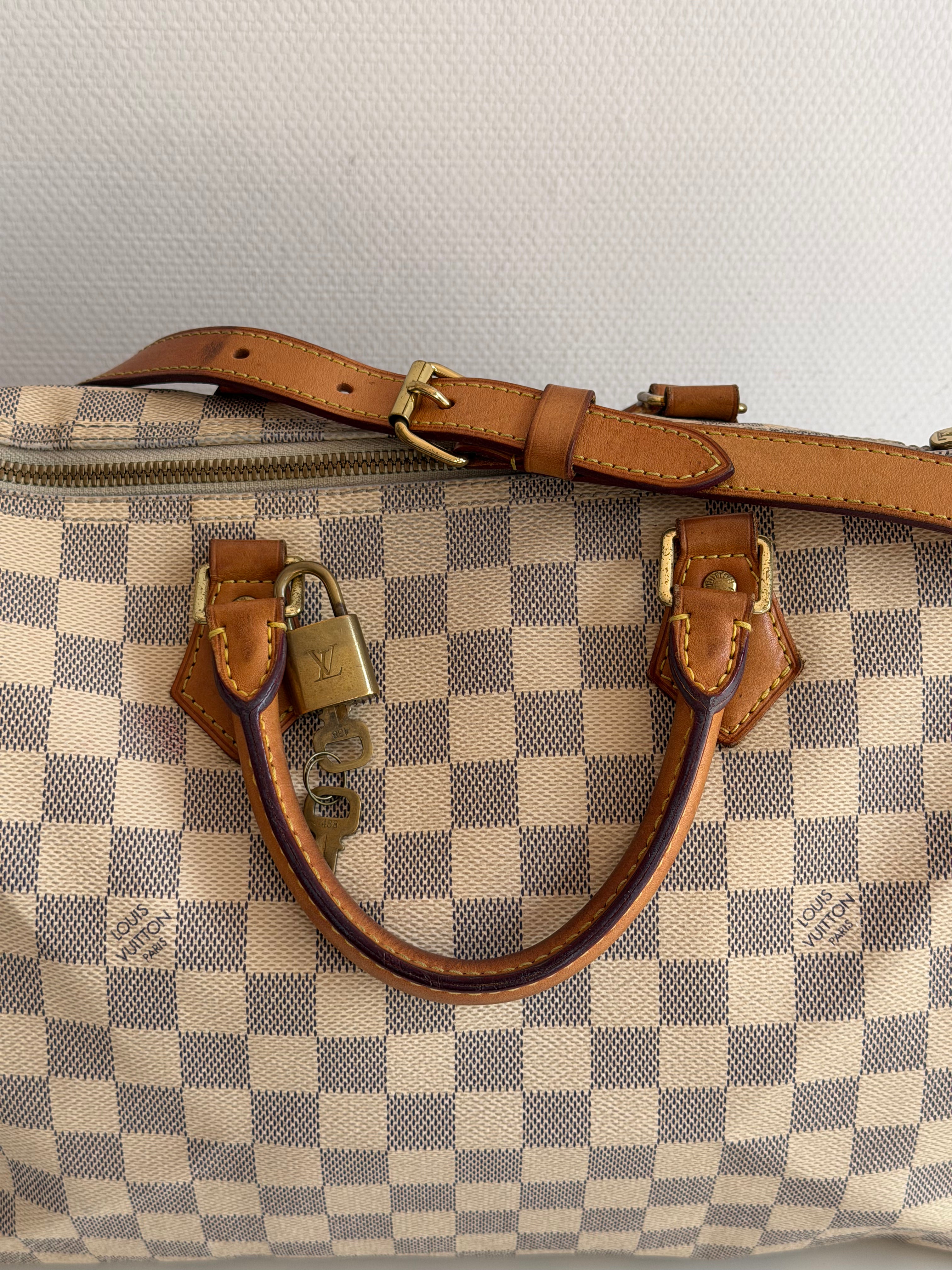 Speedy 35 à bandoulière en toile Damier blanc
