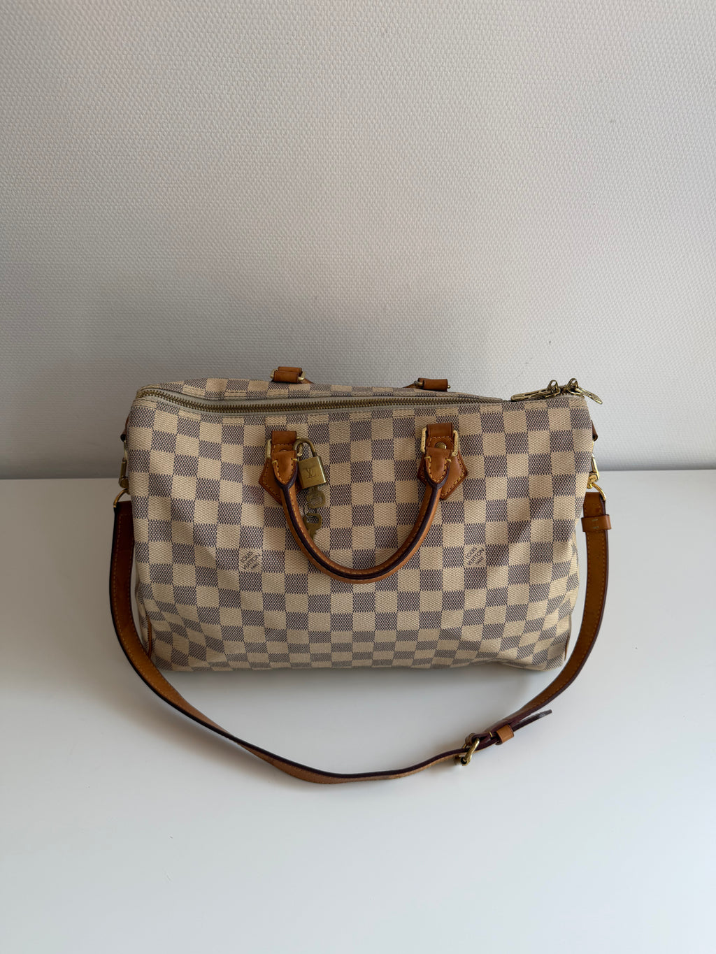 Speedy 35 à bandoulière en toile Damier blanc