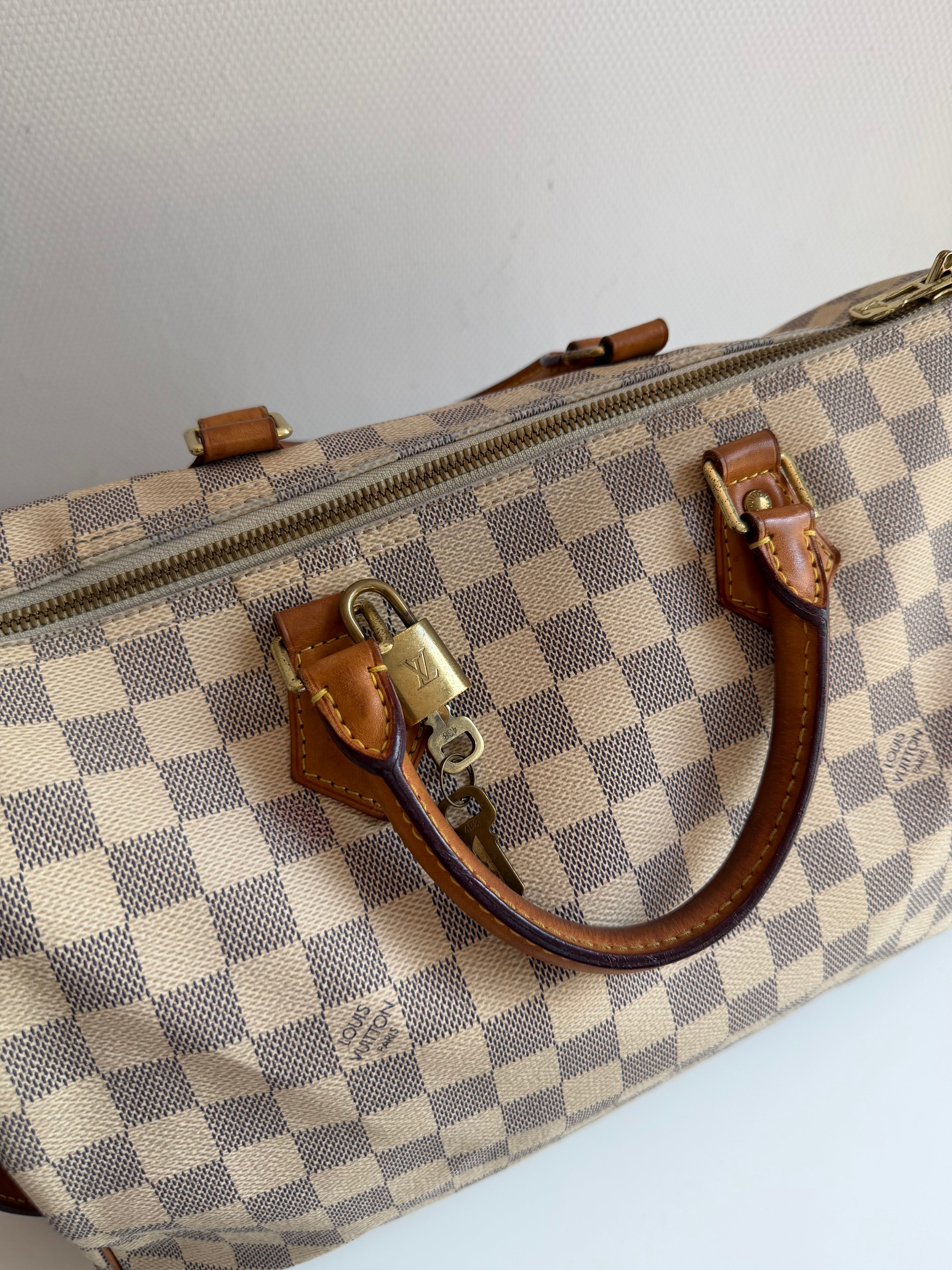 Speedy 35 à bandoulière en toile Damier blanc
