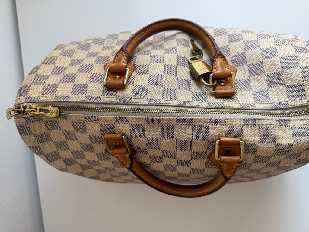 Speedy 35 à bandoulière en toile Damier blanc
