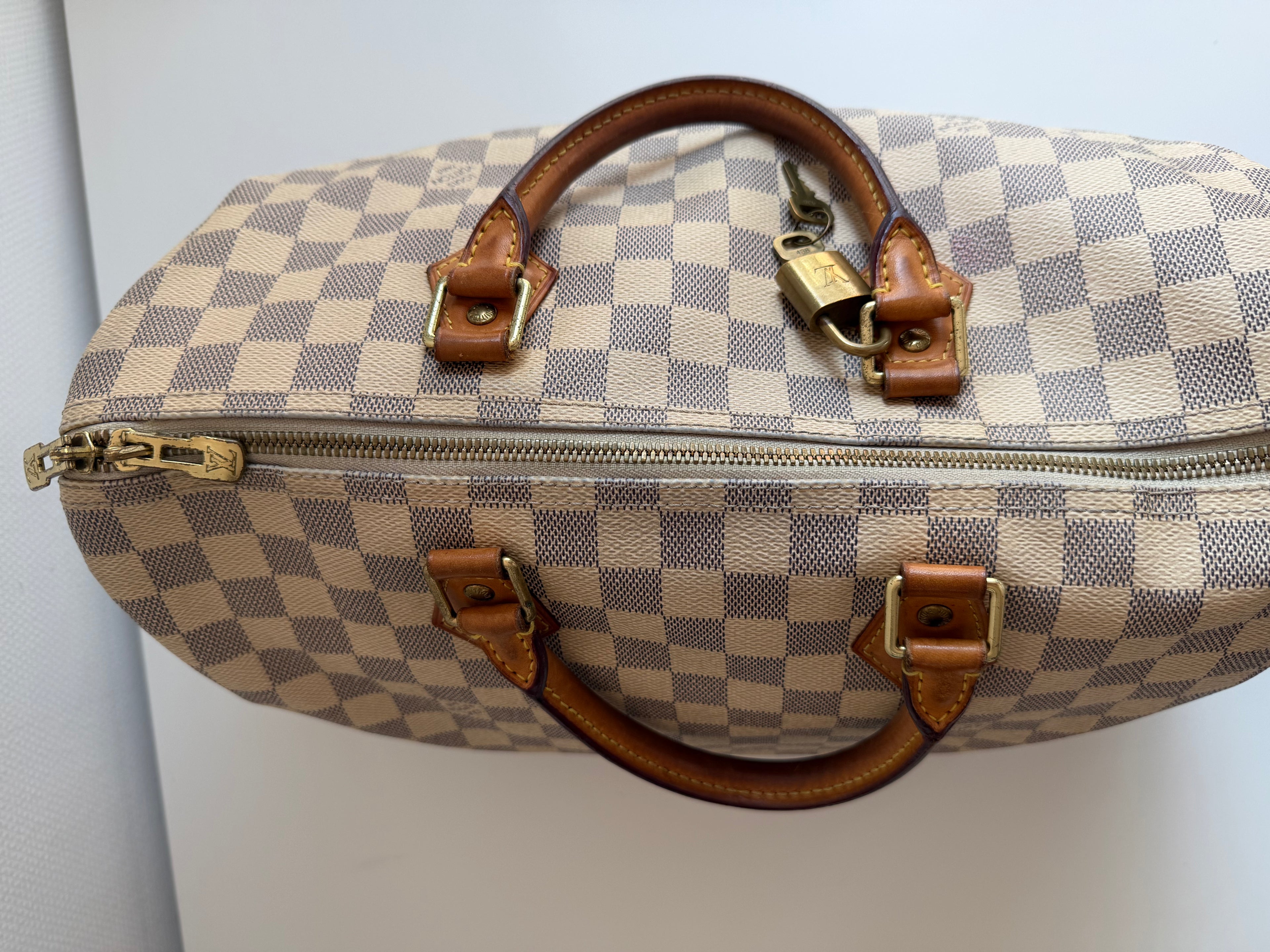 Speedy 35 à bandoulière en toile Damier blanc