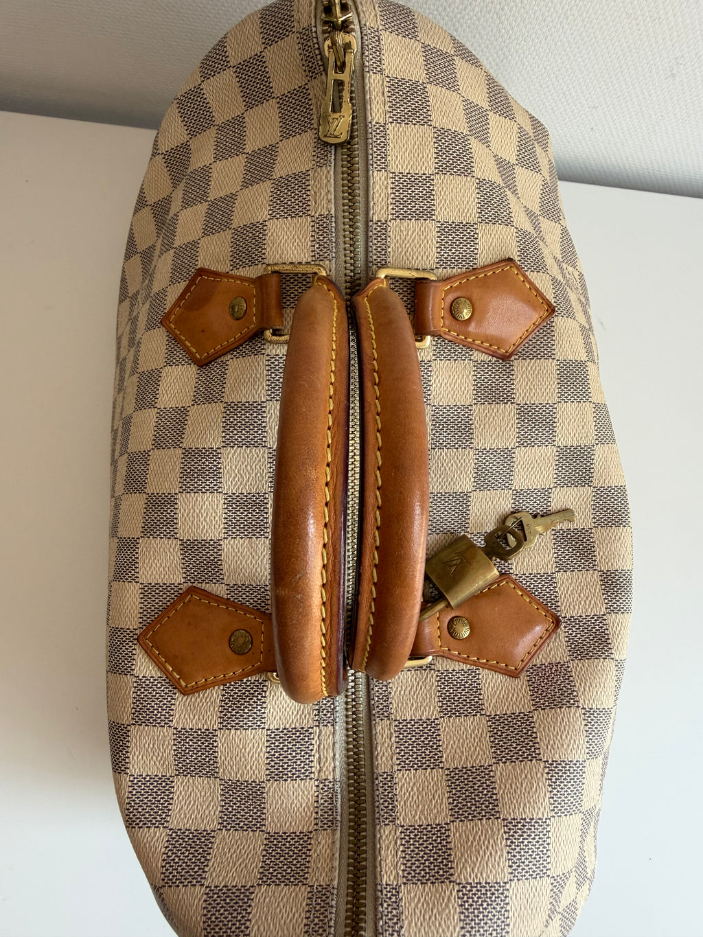 Speedy 35 à bandoulière en toile Damier blanc