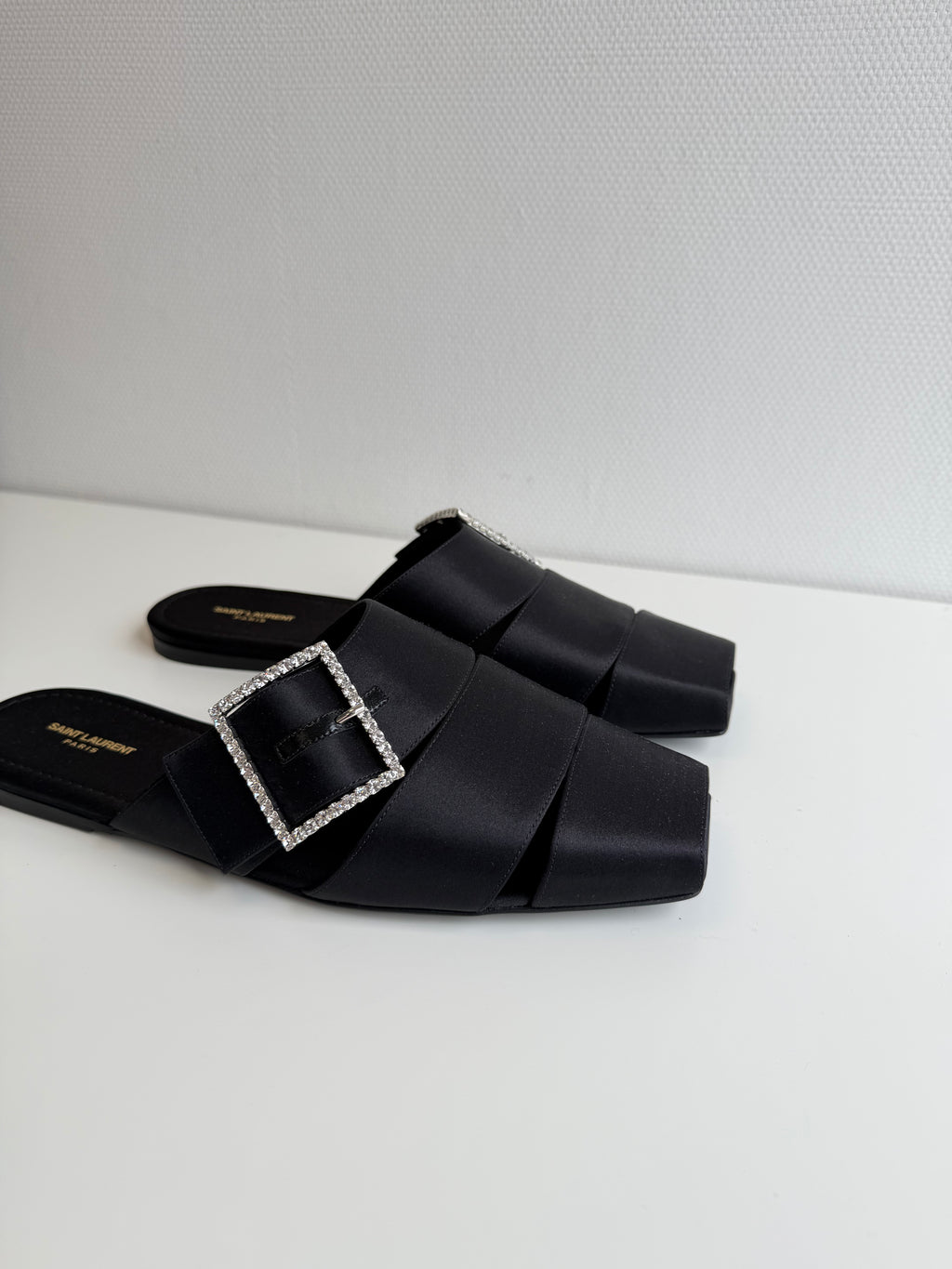 Jacques Flat Mules In Crepe Satin