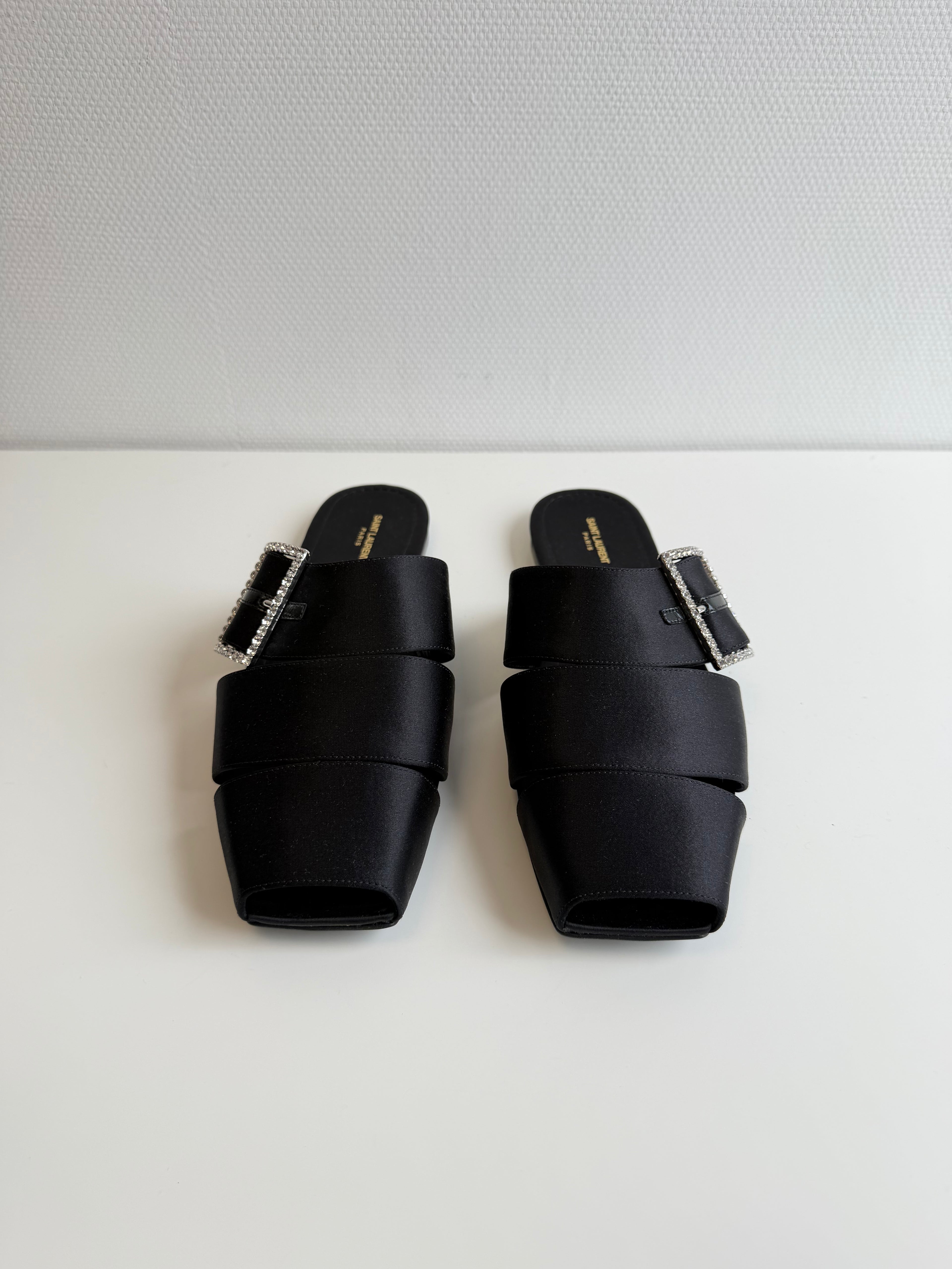 Jacques Flat Mules In Crepe Satin