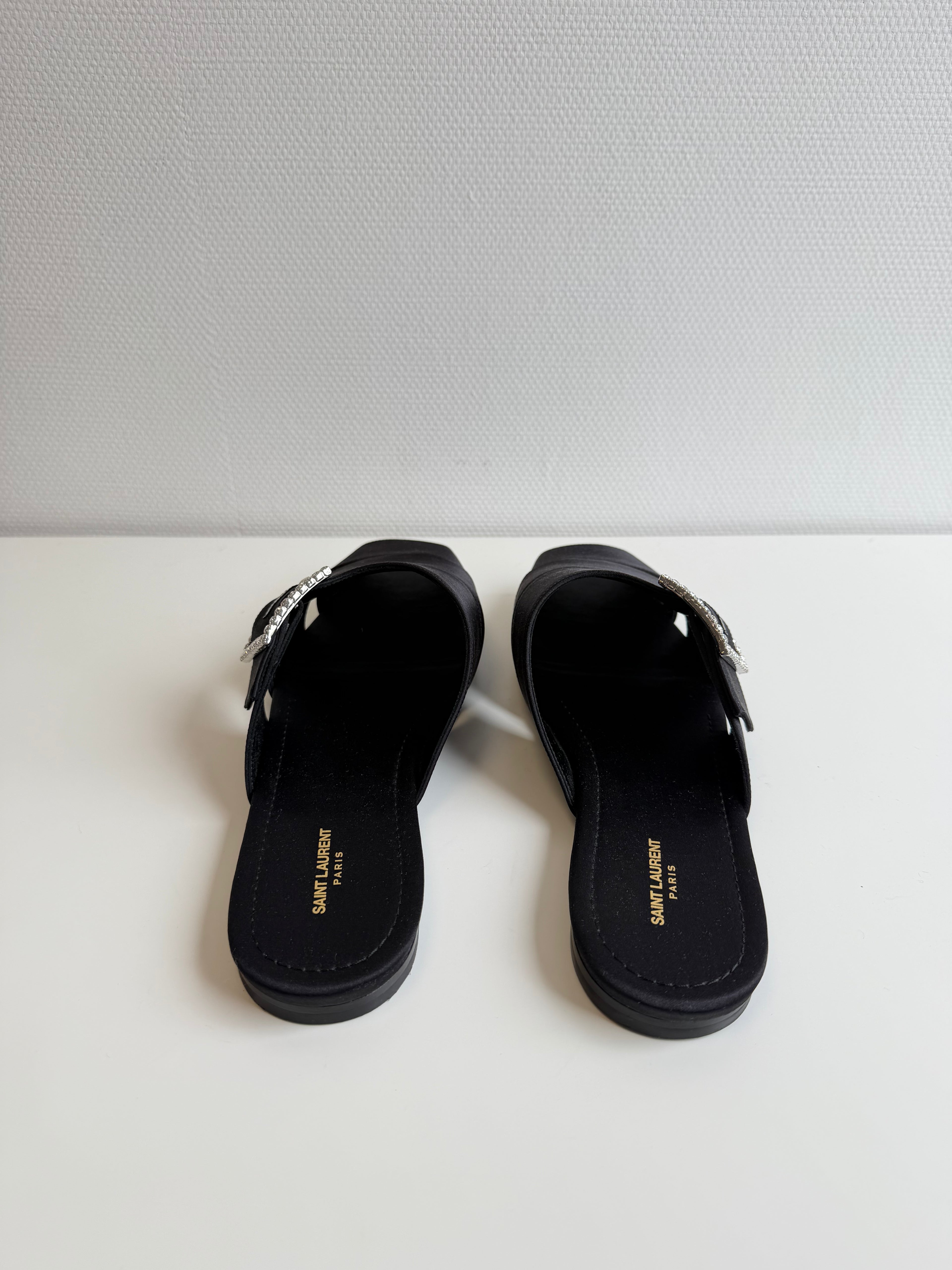 Jacques Flat Mules In Crepe Satin