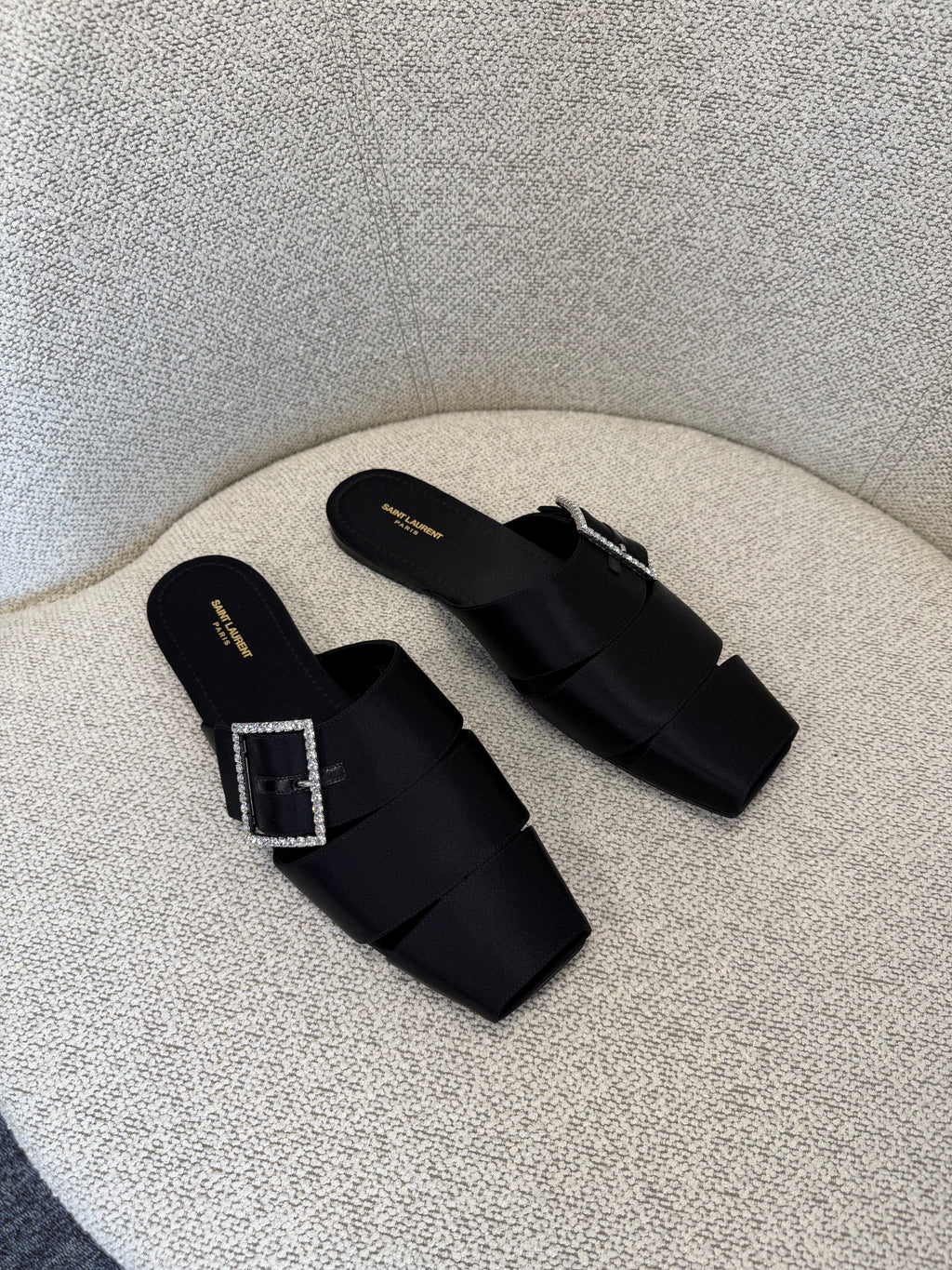 Jacques Flat Mules In Crepe Satin