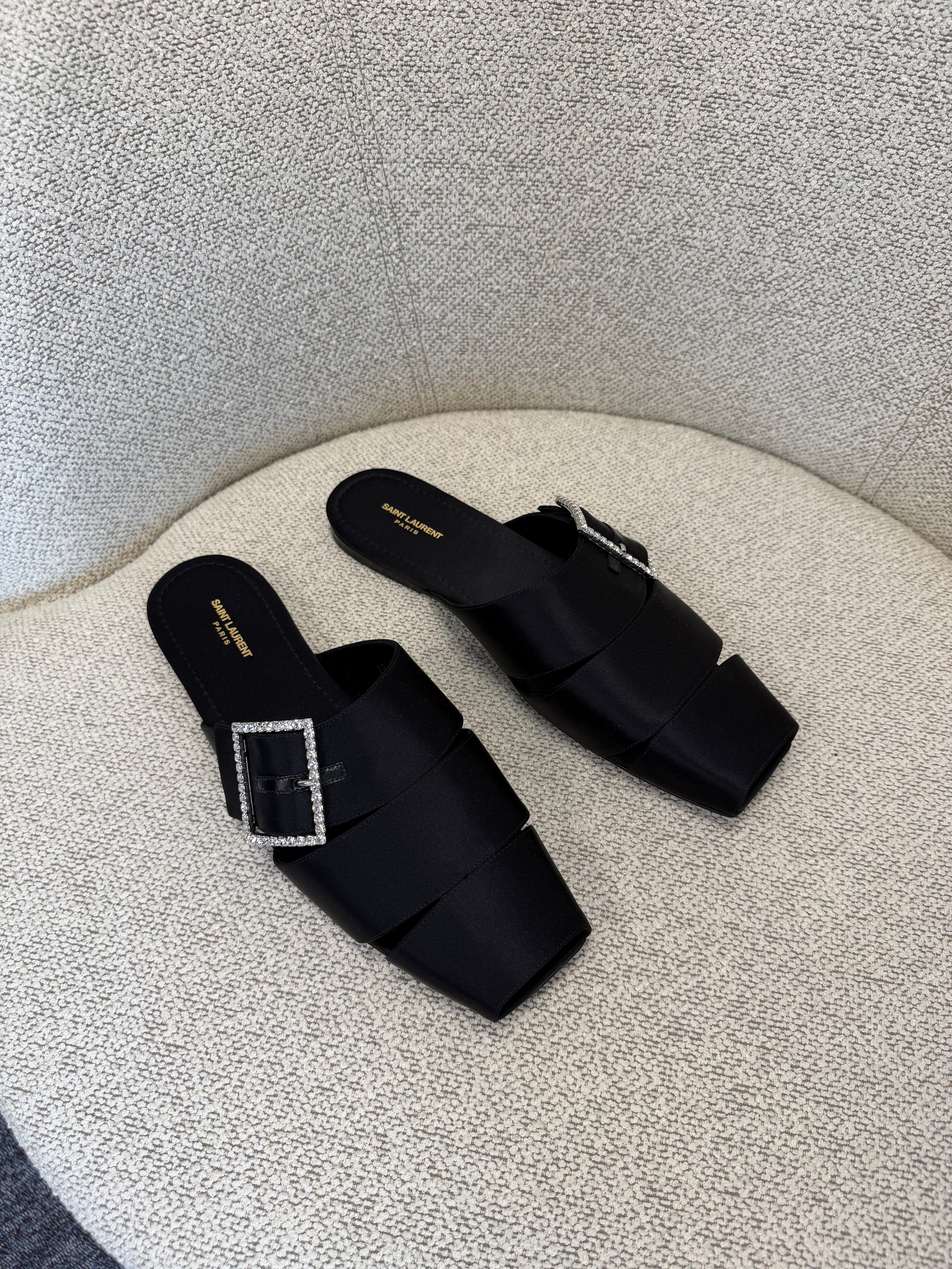 Jacques Flat Mules In Crepe Satin
