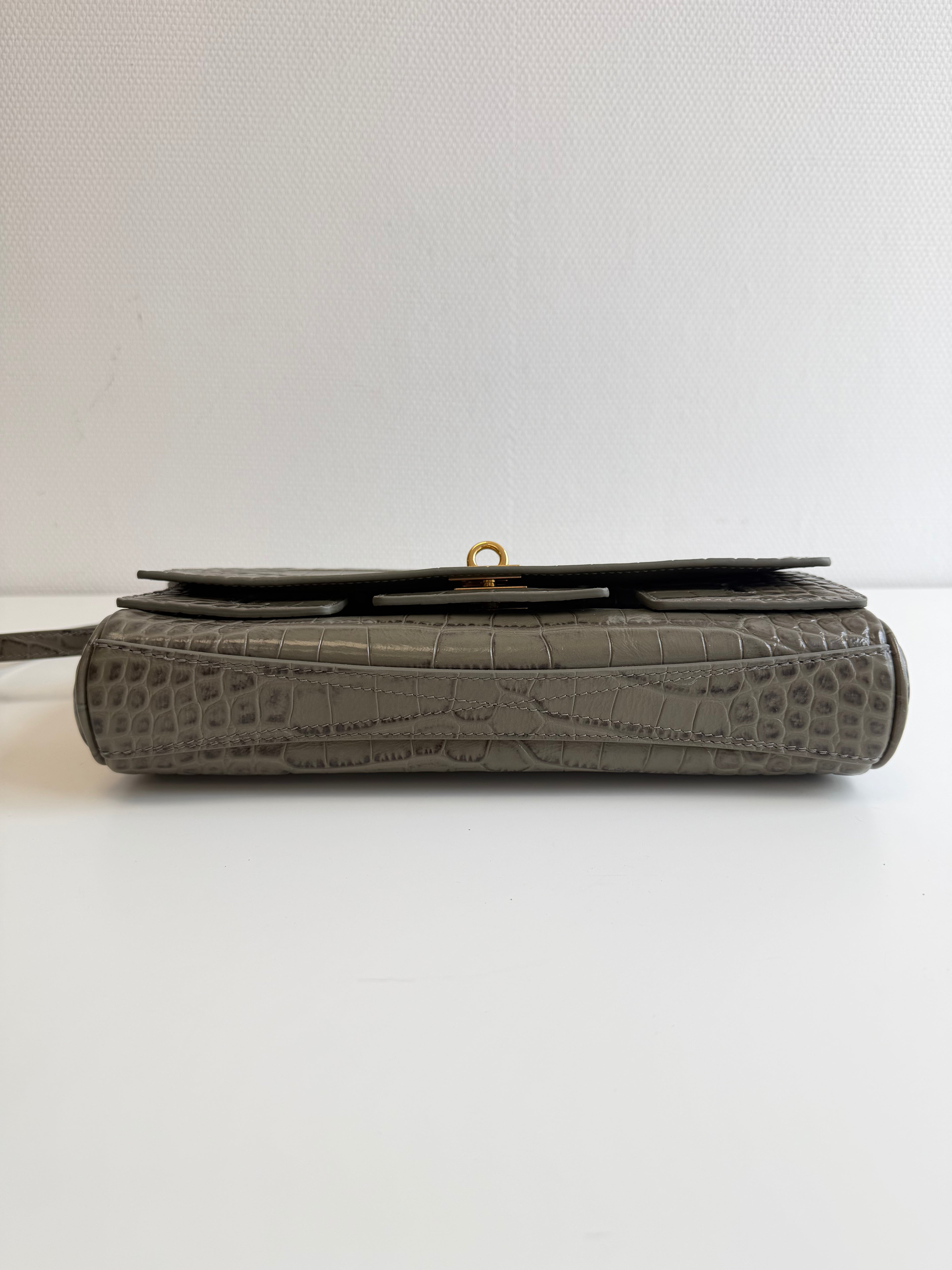 Bel Air Clutch in Croc-embossed Calfskin