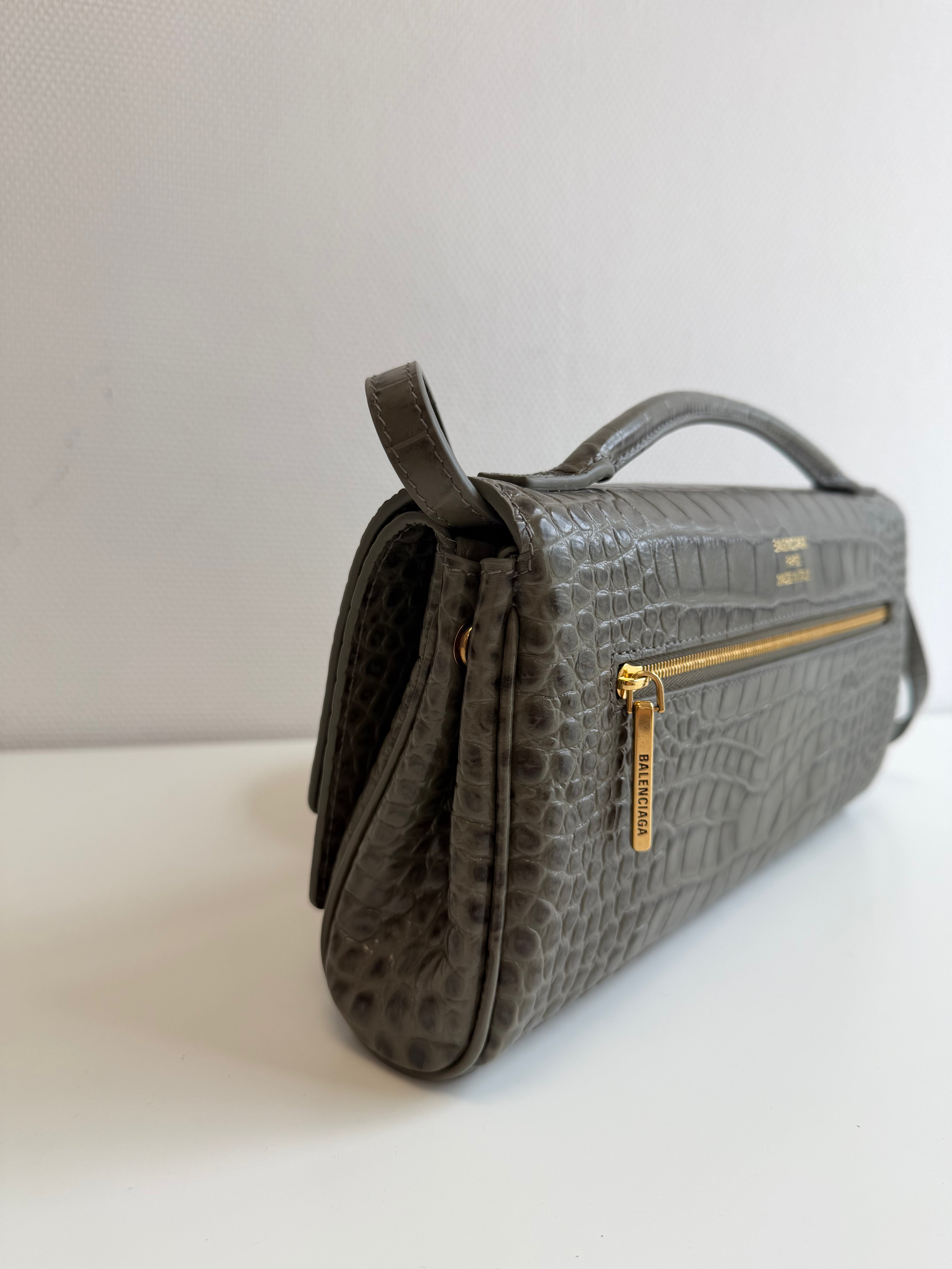 Bel Air Clutch in Croc-embossed Calfskin
