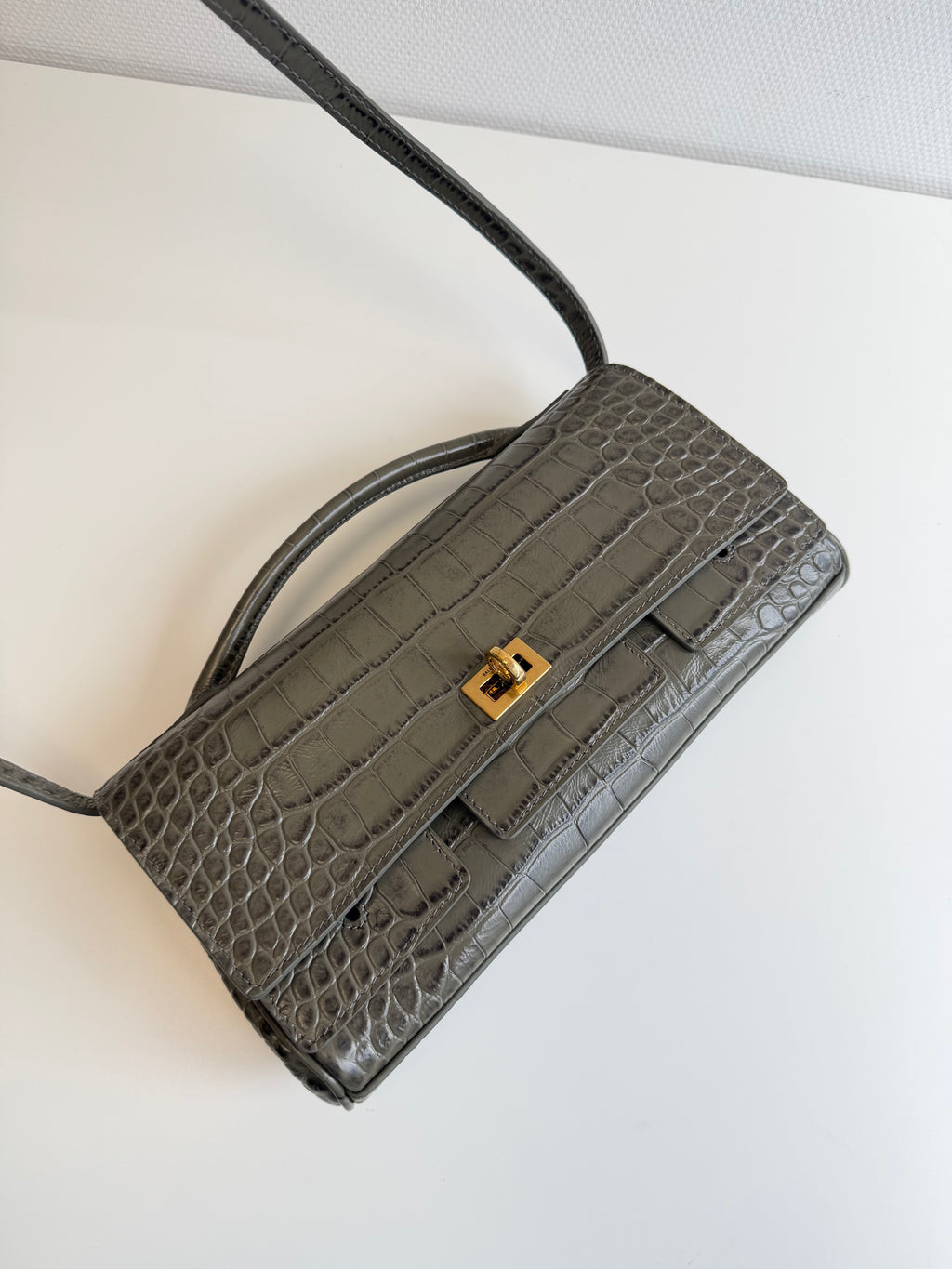 Bel Air Clutch in Croc-embossed Calfskin