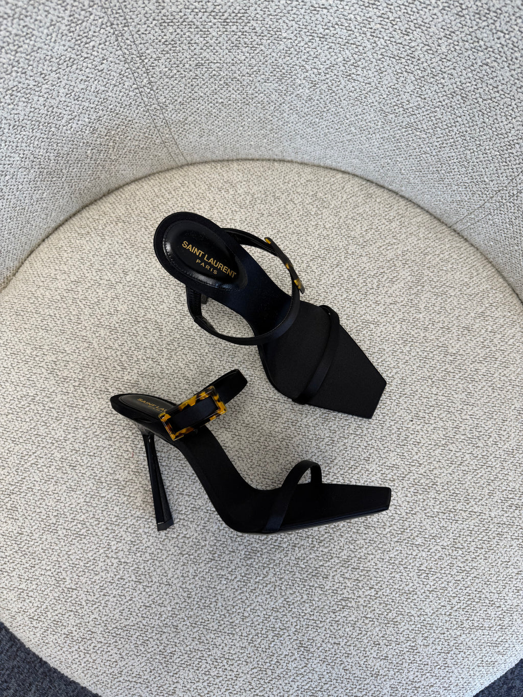 Oud Buckled Satin Mules Saint Laurent